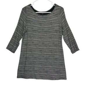 J. Jill Wearever Tunic Top Women Small Gray Black Striped 3/4 Sleeve Travel Knit